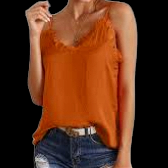 Sunset Orange V-Neck Ruffled Camisole Top - Picture 10 of 10
